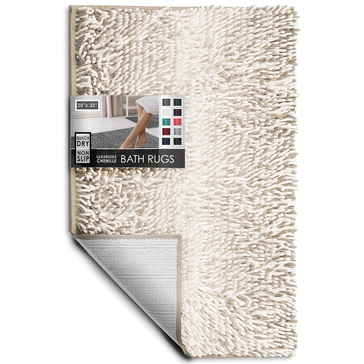 Hearth & Harbor Bathroom Rugs, Chenille Bath Mat - Machine Washable Bath Mats for Bathroom Non-Slip Backing Rubber, Quick Dry Bathroom Mat, 17 x 24 + 20 x 32 - Hunter Green