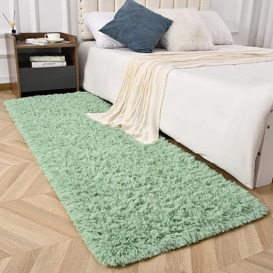 Sage Green Runner Area Rugs for Bedroom Living Room, 2x6 Feet Fluffy Bedside Rugs, Soft Shaggy Carpet Rug for Kids Room Nursery, Furry Rugs for Girls Boys Dorm Room Home Decor