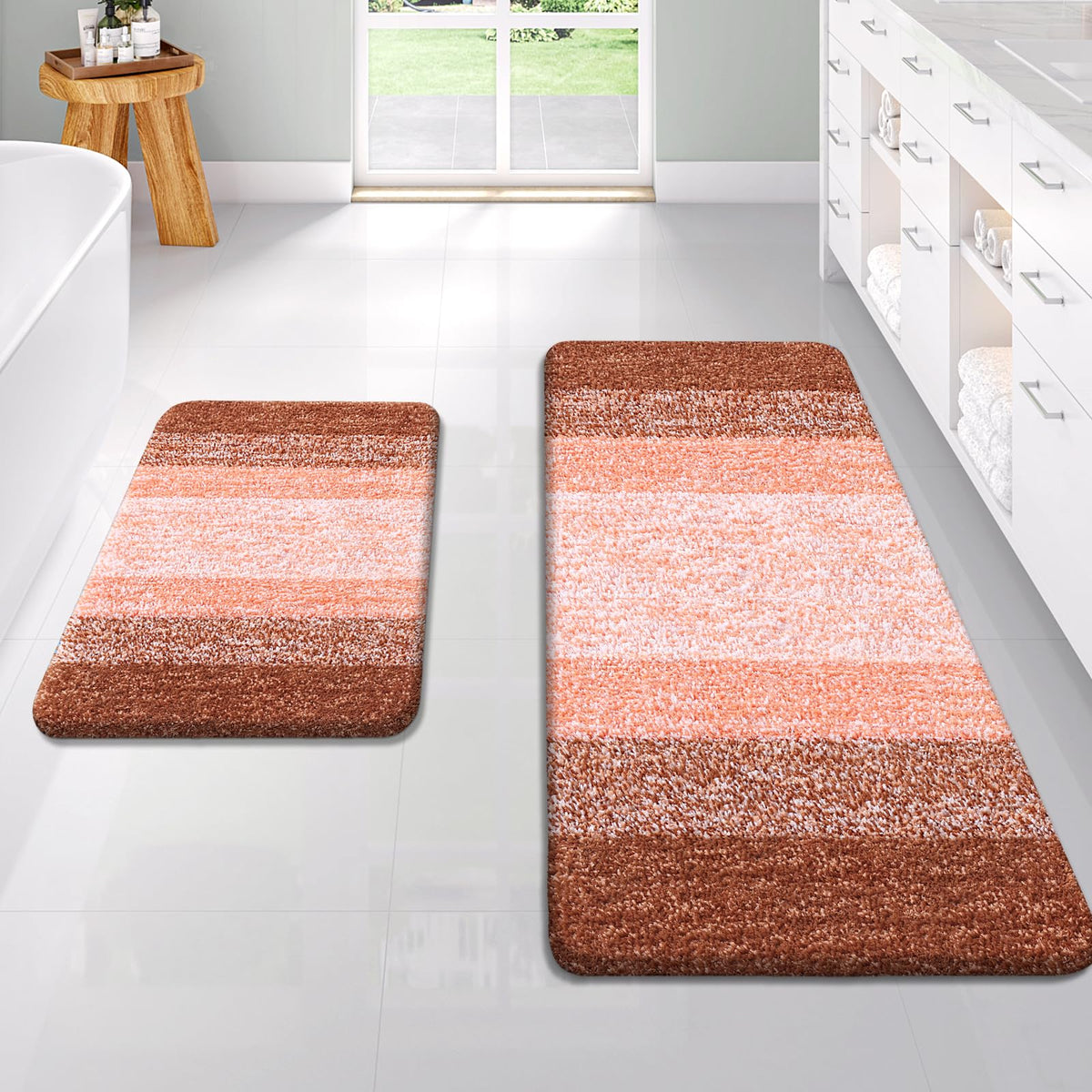 OLANLY Micorfiber Bathroom Rug Set 2 Piece, Soft Absorbent Bath Mats, Grey