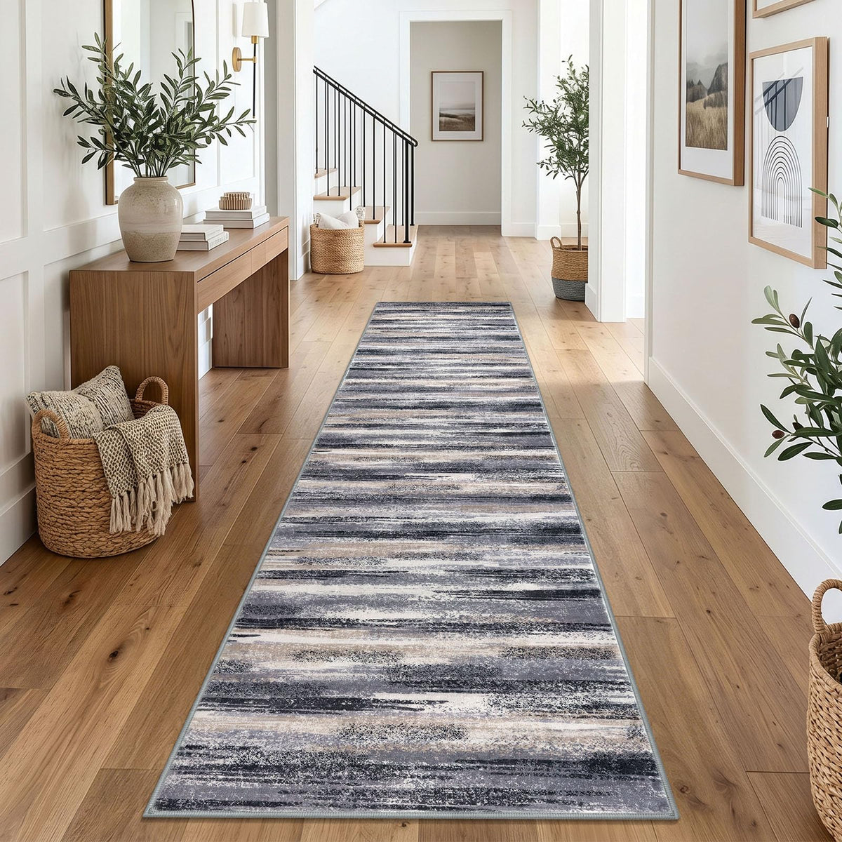 Lansny Abstract Washable 2x6 Runner Rug Non Slip Runners for Hallway
