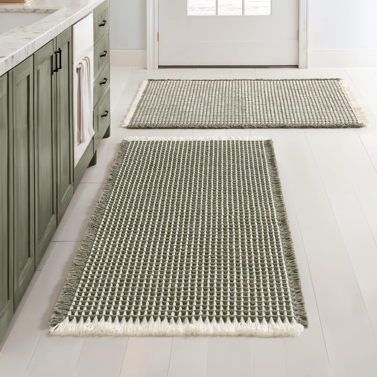 MIULEE Set of 2 Waffle Bathroom Rugs Boho Bath Mat Brown 18x30 Inch