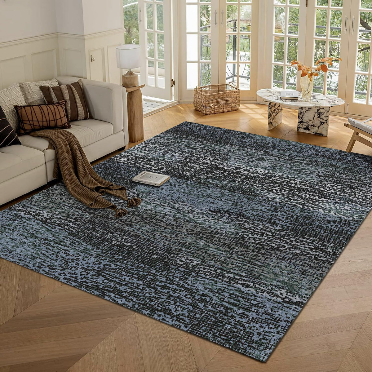 RUGSURE Washable Area Rugs - Perfect for Living Room, Bedroom, Kids Room, Nursery - Stain & Water Resistant Non-Slip, Pet & Child Friendly, Vintage Tribal Area Rugs (Green, 3' x 5 ')