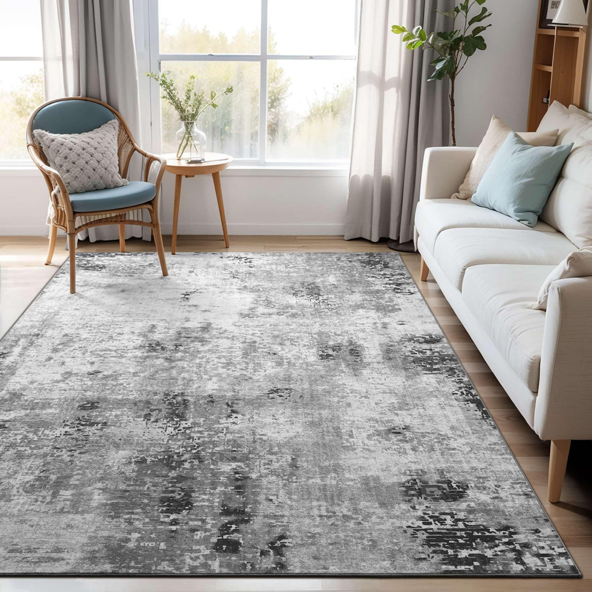 Ompaa 2x6 Rug Runners for Hallways Kitchen Runner Rug Non Slip Washable Grey Long Runner Rugs with Rubber Backing Soft Abstract Carpet Runner for Hallways, Kitchen, Bedroom, Bathroom, Entryway