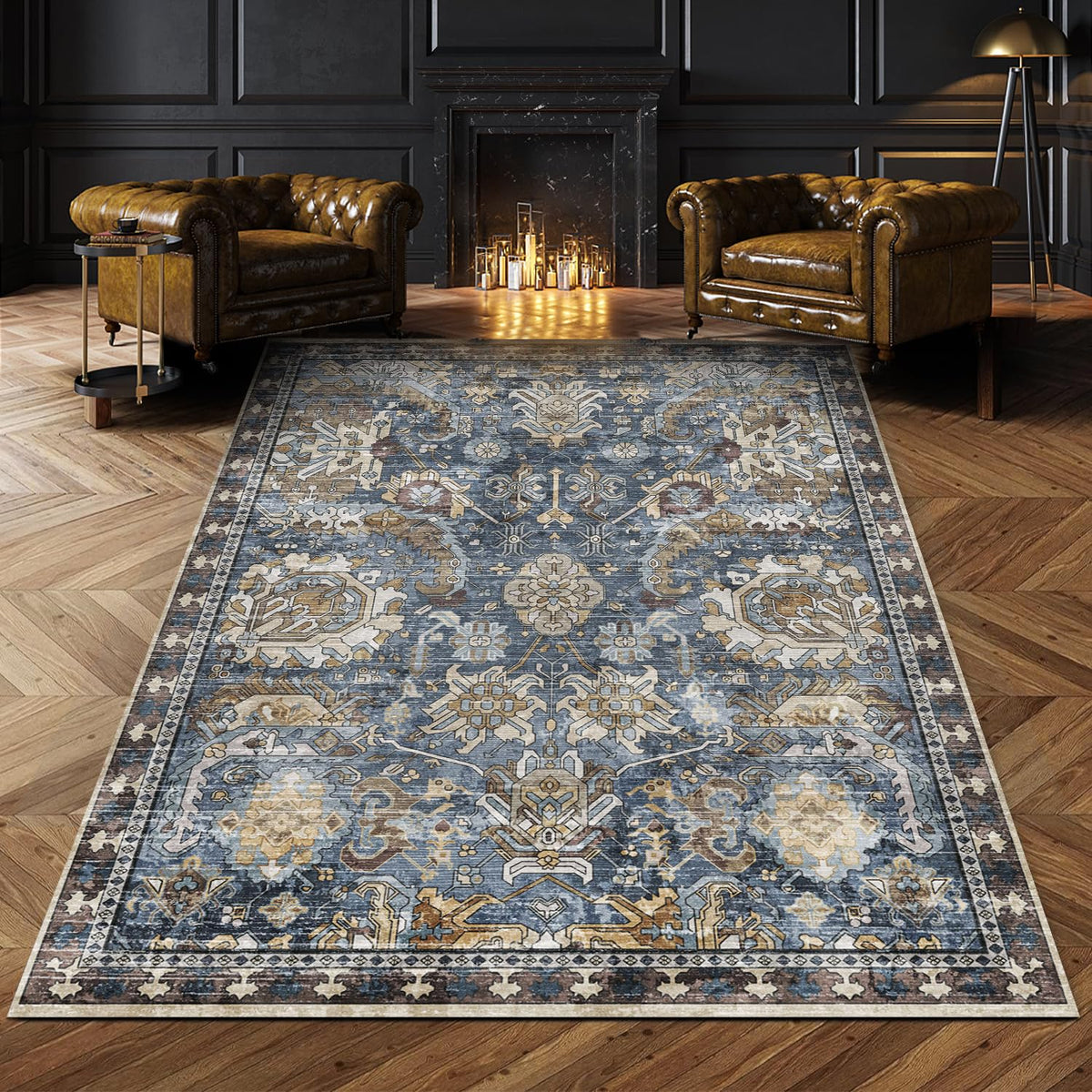 RUGSURE Washable Area Rugs - Perfect for Living Room, Bedroom, Kids Room, Nursery - Stain & Water Resistant Non-Slip, Pet & Child Friendly, Vintage Tribal Area Rugs (Green, 3' x 5 ')