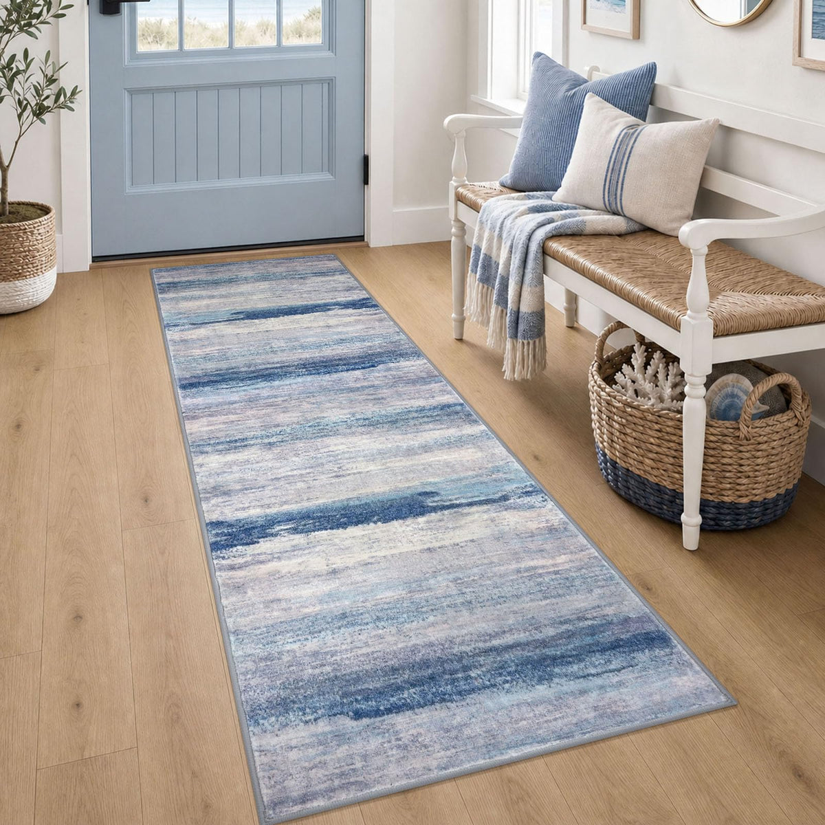 KOZYFLY Abstract Rugs for Entryway 2x3 Washable Small Area Rug Grey-Blue