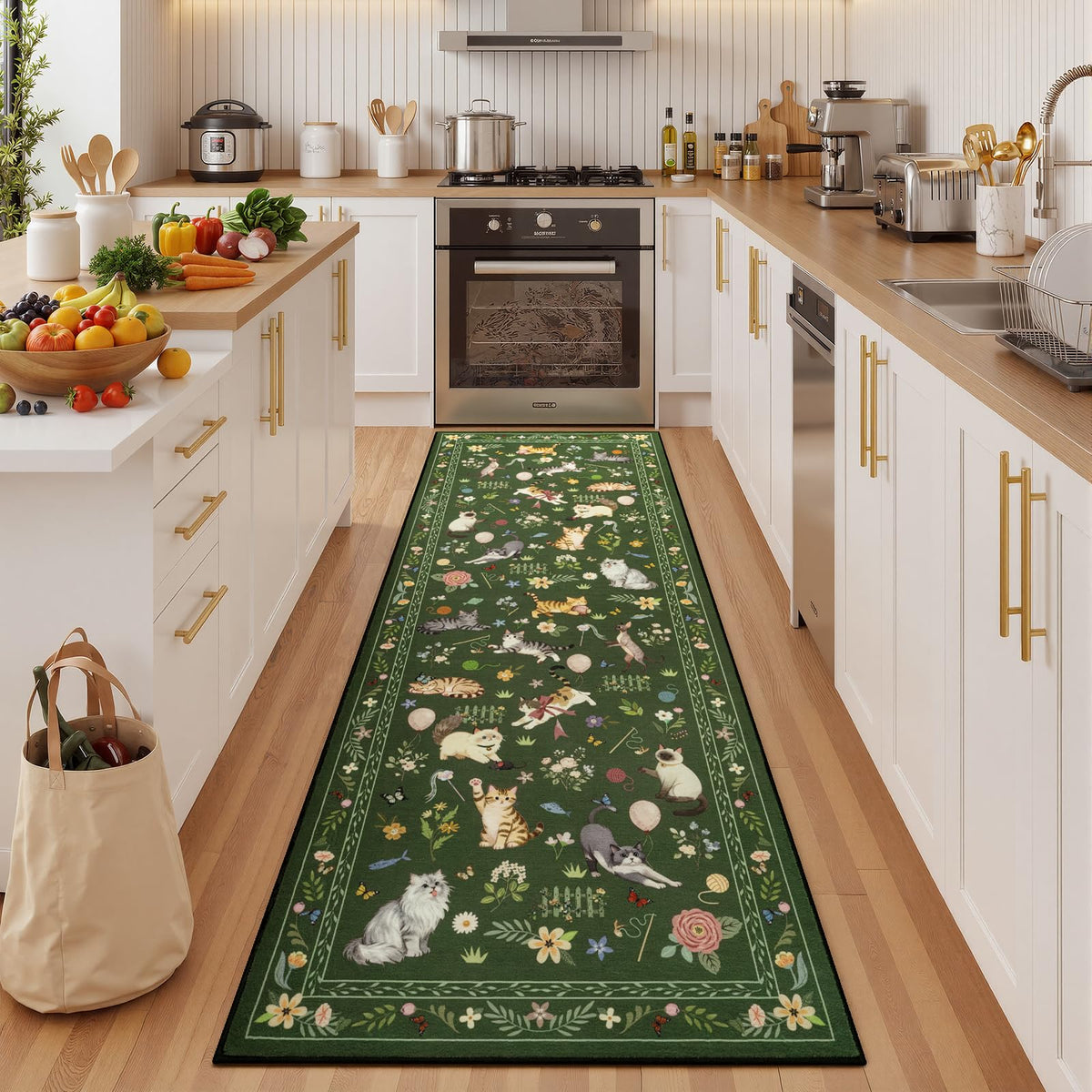 Unirea 2x3 Black Cute Cat Area Rug for Kitchen Entryway, Washable Door Mat