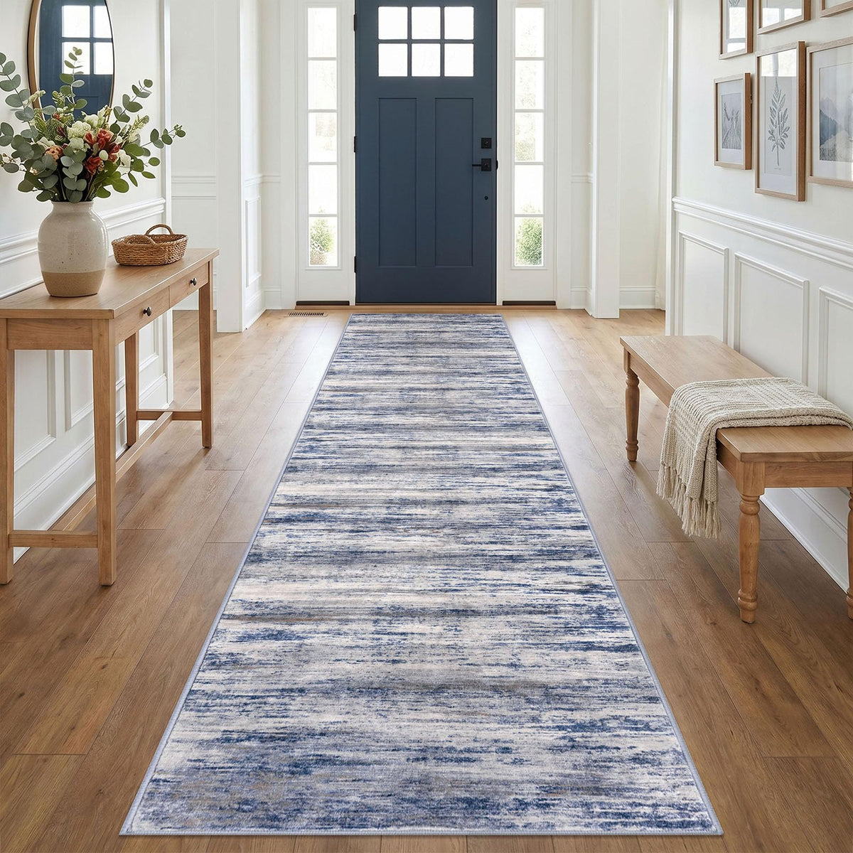 KOZYFLY Abstract Rugs for Entryway 2x3 Washable Small Area Rug Grey-Blue