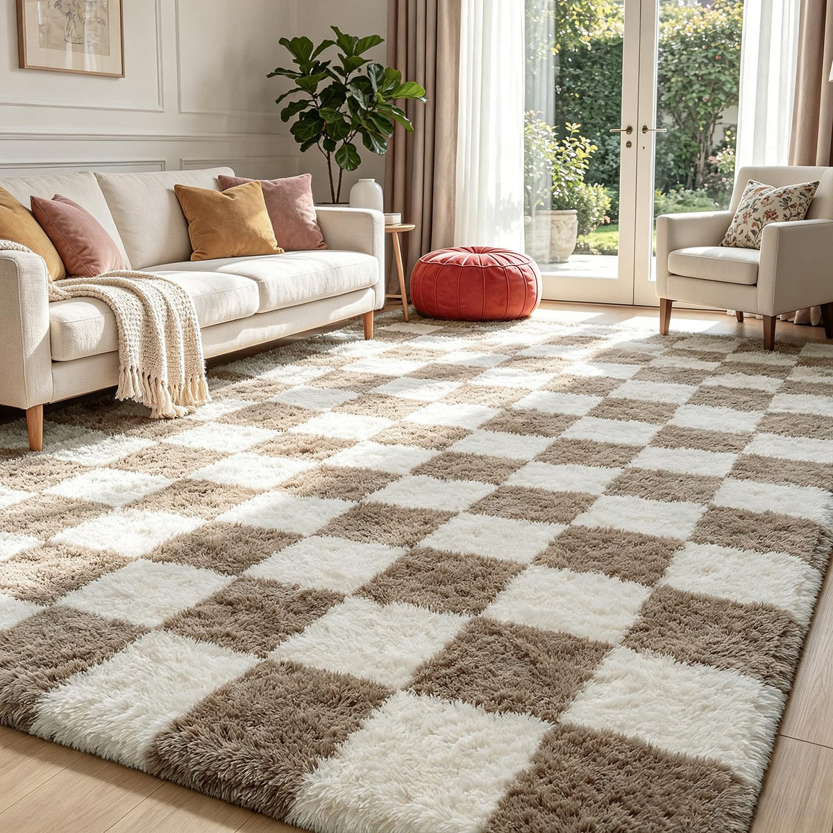 Beige 2x4 Area Rugs for Bedroom, Fluffy Shag Rug Small Rug Bedside Carpet