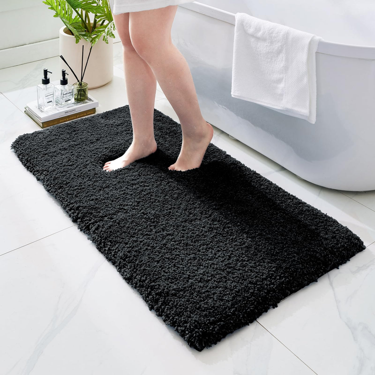 Microfiber Bathroom Rugs 24x17 Absorbent Soft Non Slip, Blue