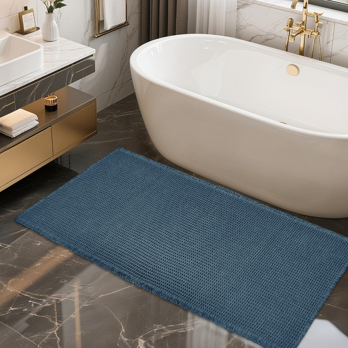 ZALL Tan Waffle Bath Mat,Super Absorbent Non Slip Bathroom Rug,Brown 18x30inch,Machine Washable Ultra Soft Floor Mats