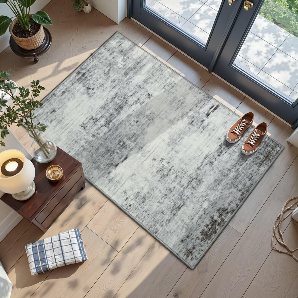 Toneed Washable 2x6 Non-Slip Runner Rug for Hallway Kitchen, Grey