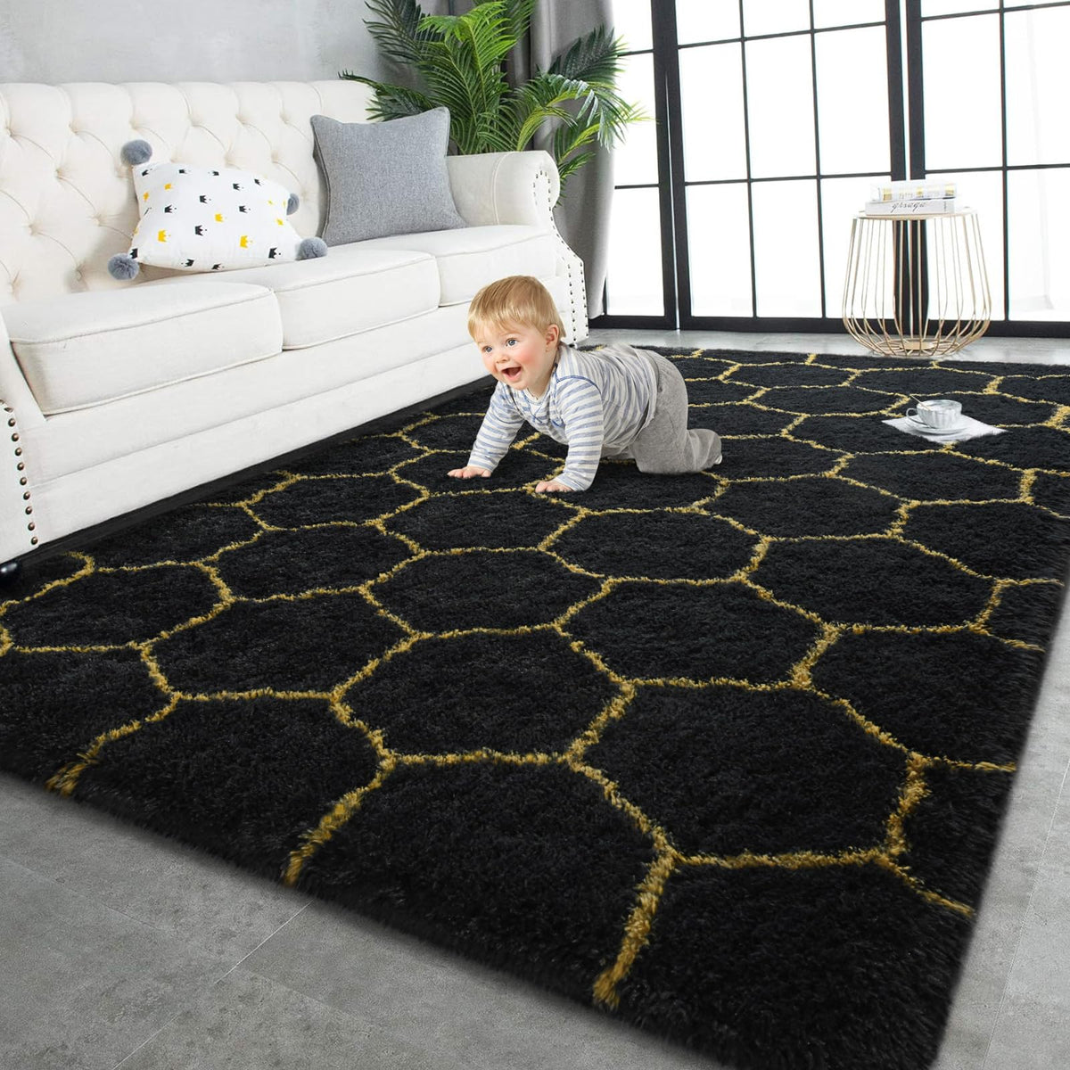 TWINNIS Super Soft Shaggy Runner Rugs Fluffy Carpets, 2x6 Feet, Indoor Modern Plush Area Rugs for Hallway Living Room Bedroom Kitchen Entryway, Upgrade Anti-Skid Rectangular Fuzzy Rug, Black