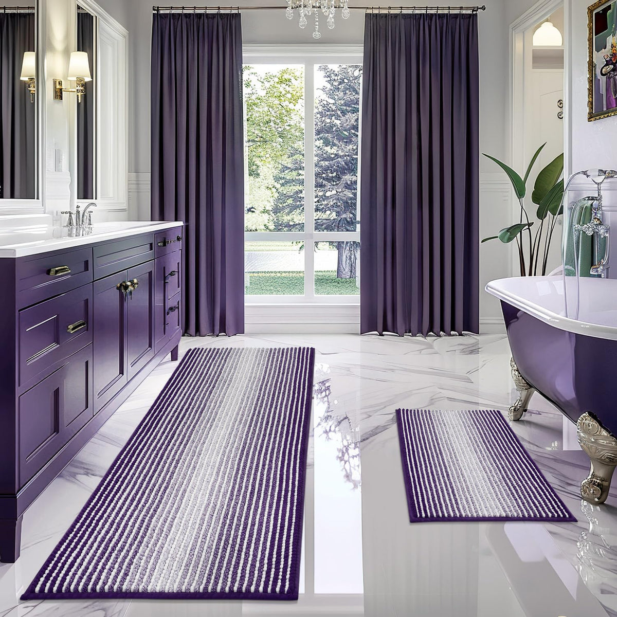 BSICPRO Bathroom Rugs Sets 2 Piece, Non Slip Striped Bath Mats, Sage