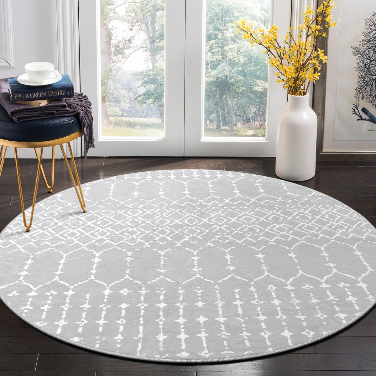 Lahome Moroccan Indoor Rugs for Entryway 2x3 Area Rug Non-Slip Backing Washable Inside Door Mats Low-Profile Throw Soft Rugs for Bathroom, Geometric Print Distressed Blue Rug for Kitchen Bedside Hana