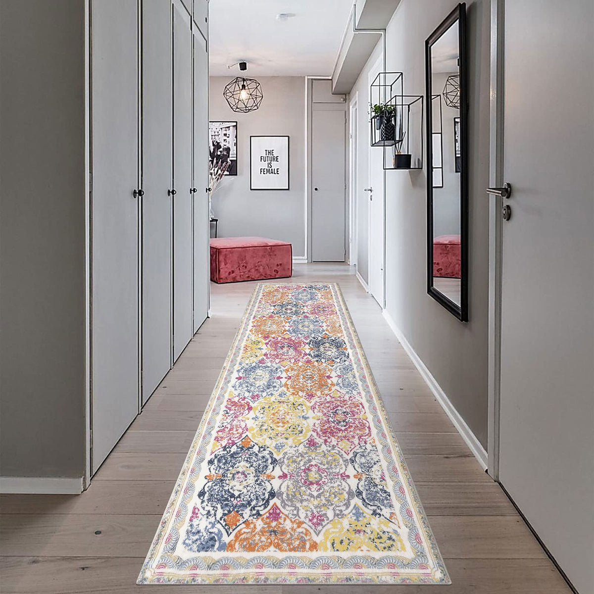Vaukki Hallway Runner 2x6 ft, Grey Vintage Shaggy Soft Kitchen Rug