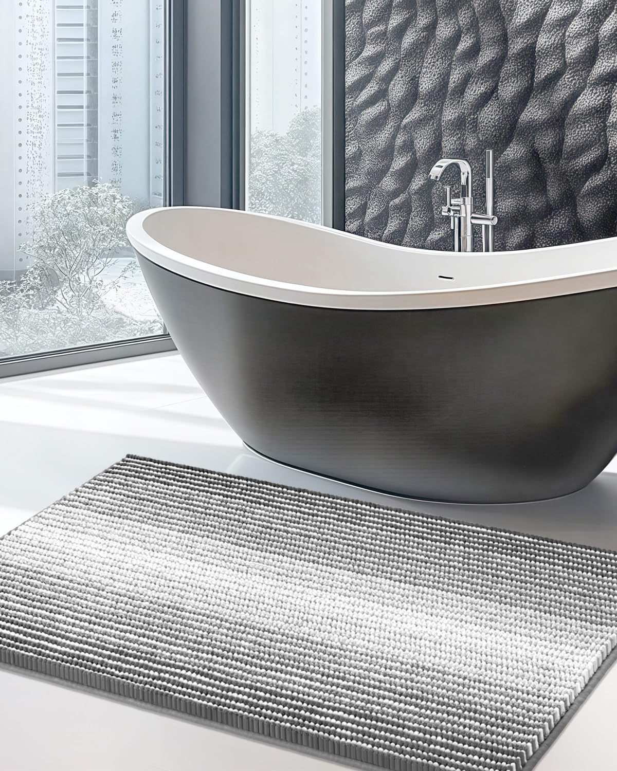 BSICPRO Bathroom Rugs Sets 2 Piece, Non Slip Striped Bath Mats, Sage