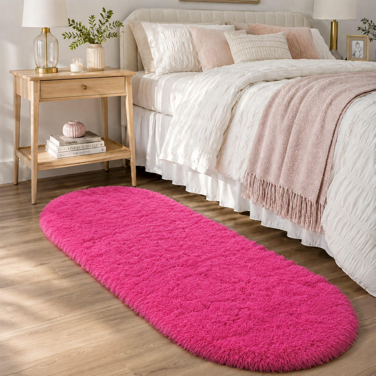 Baby Pink Fluffy Area Rug, Soft Washable, 2x5 Ft for Bedside