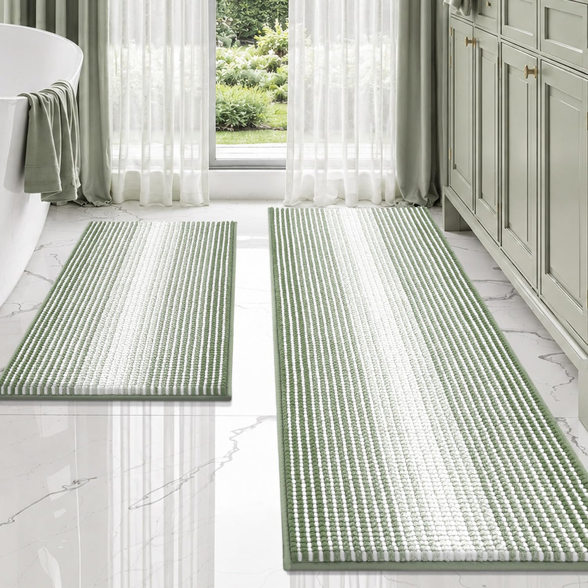 BSICPRO Bathroom Rugs Sets 2 Piece, Non Slip Boho Bath Mats, Beige