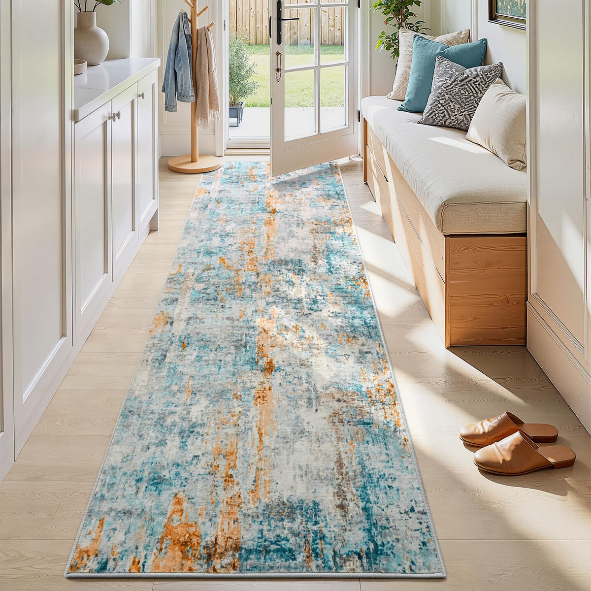 Ompaa 2x6 Rug Runners for Hallways Kitchen Runner Rug Non Slip Washable Grey Long Runner Rugs with Rubber Backing Soft Abstract Carpet Runner for Hallways, Kitchen, Bedroom, Bathroom, Entryway