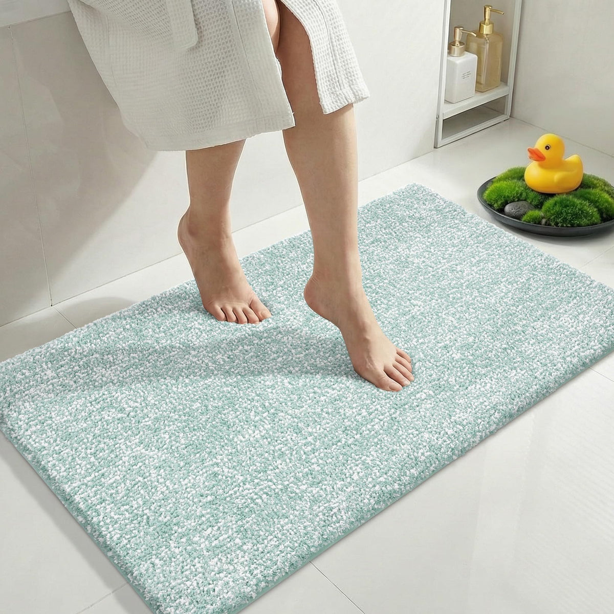 Yimobra Non Slip Machine Washable Bathroom Rug 24x17 Light Beige and White