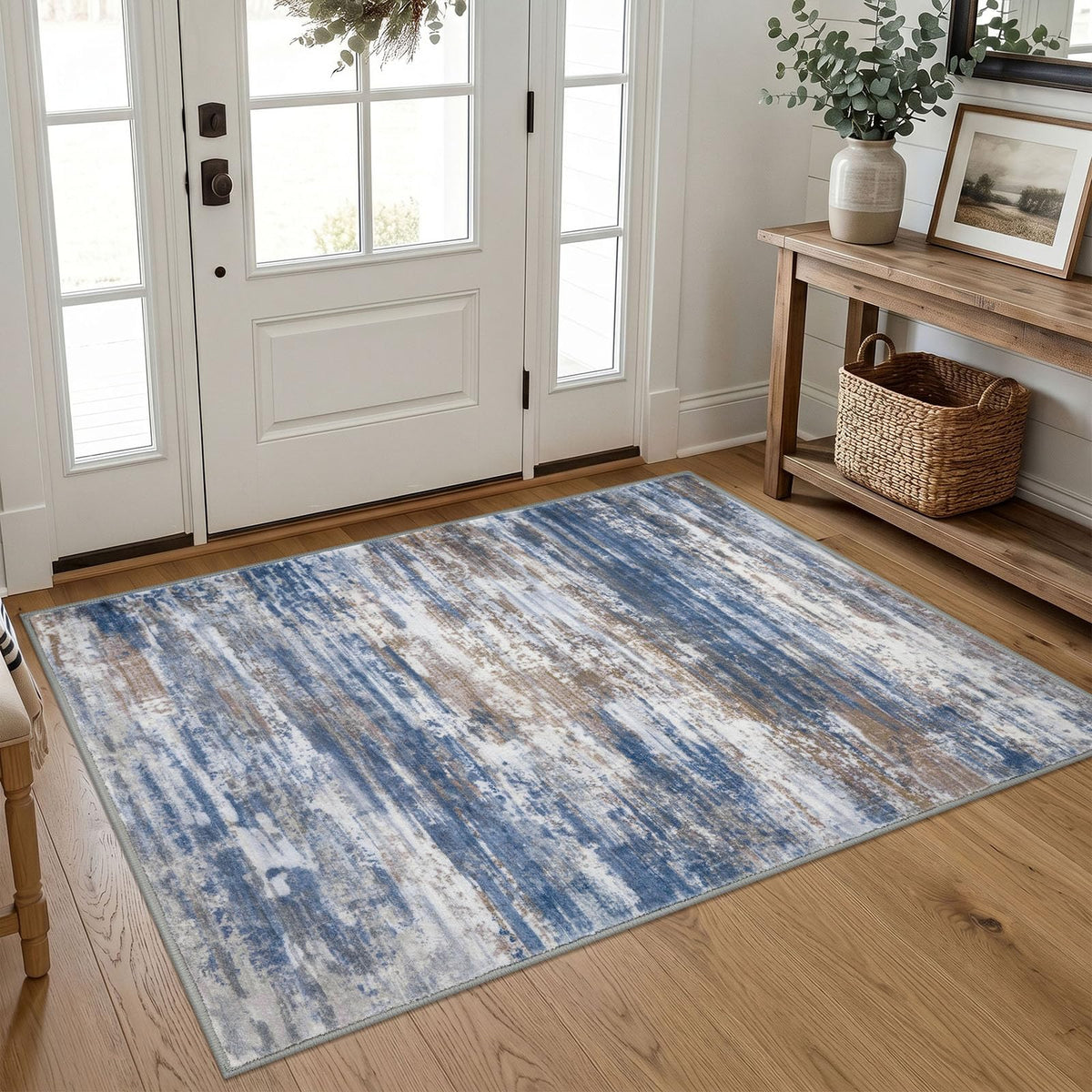 KOZYFLY Abstract Rugs for Entryway 2x3 Washable Small Area Rug Grey-Blue
