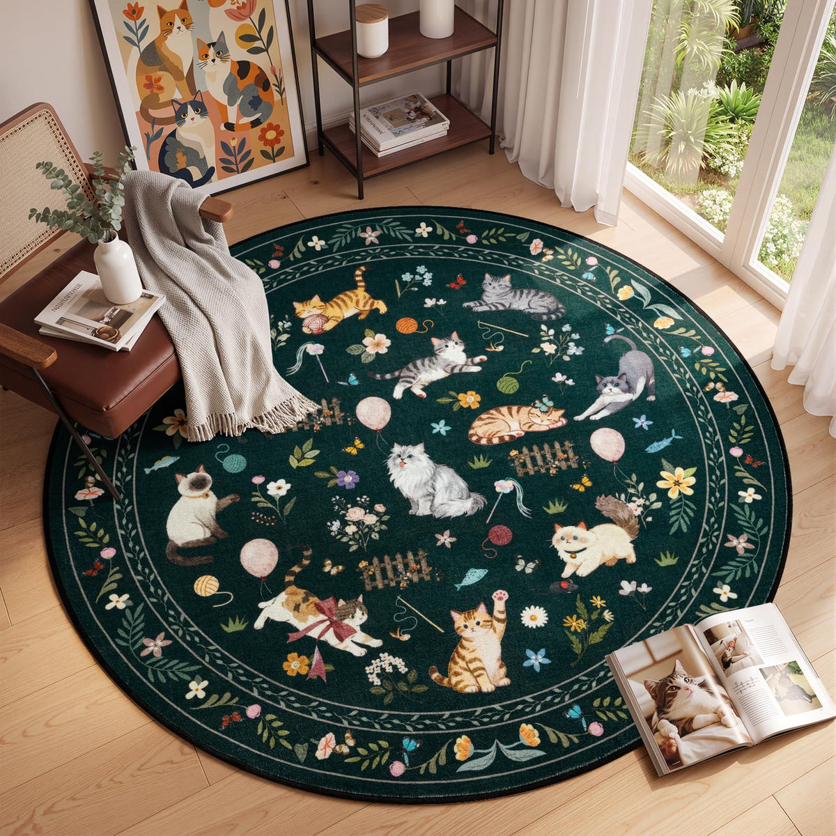 Unirea 2x3 Black Cute Cat Area Rug for Kitchen Entryway, Washable Door Mat