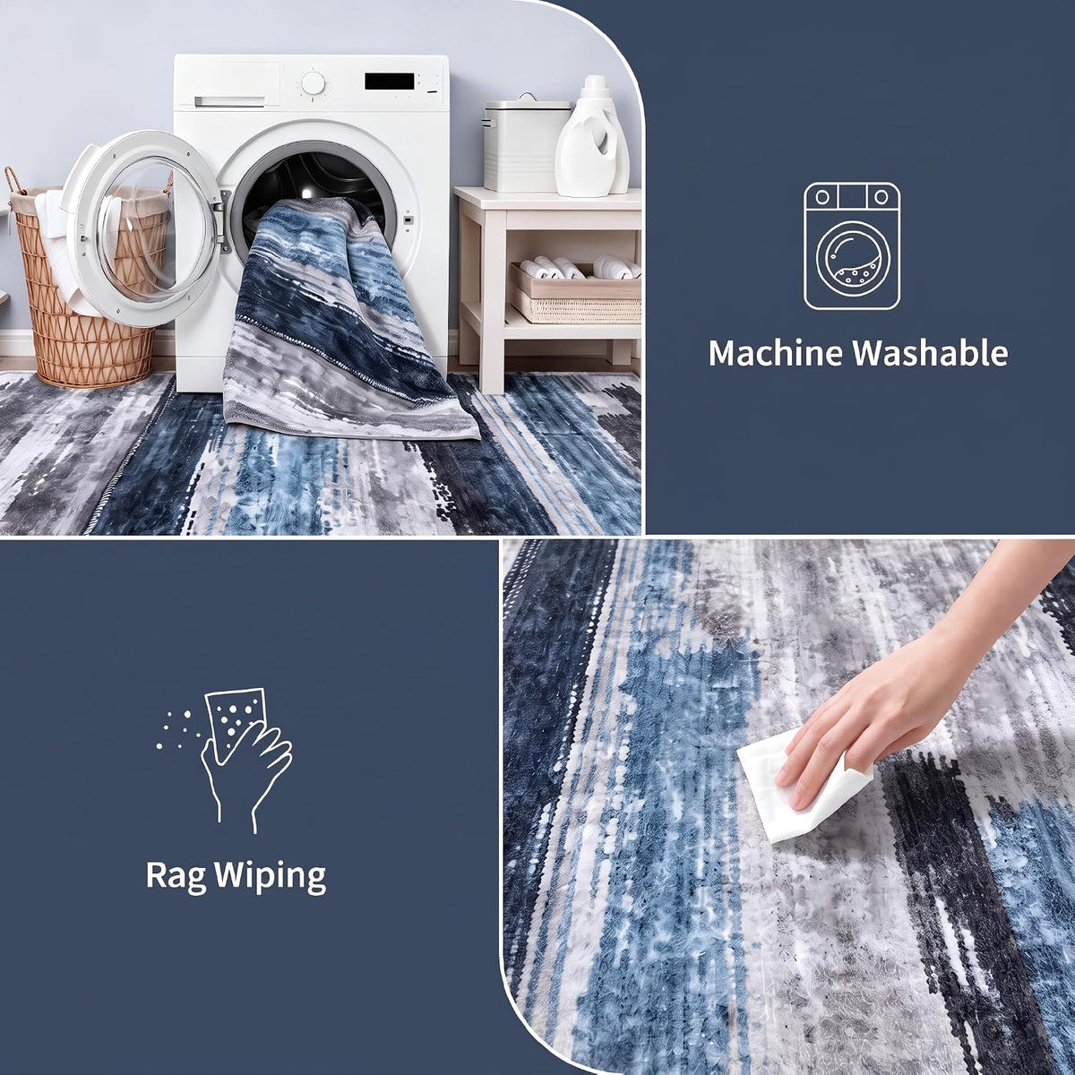 Ciicool Washable Area Rug 2x3 Entryway Rug, Modern Abstract Entry Mat Navy