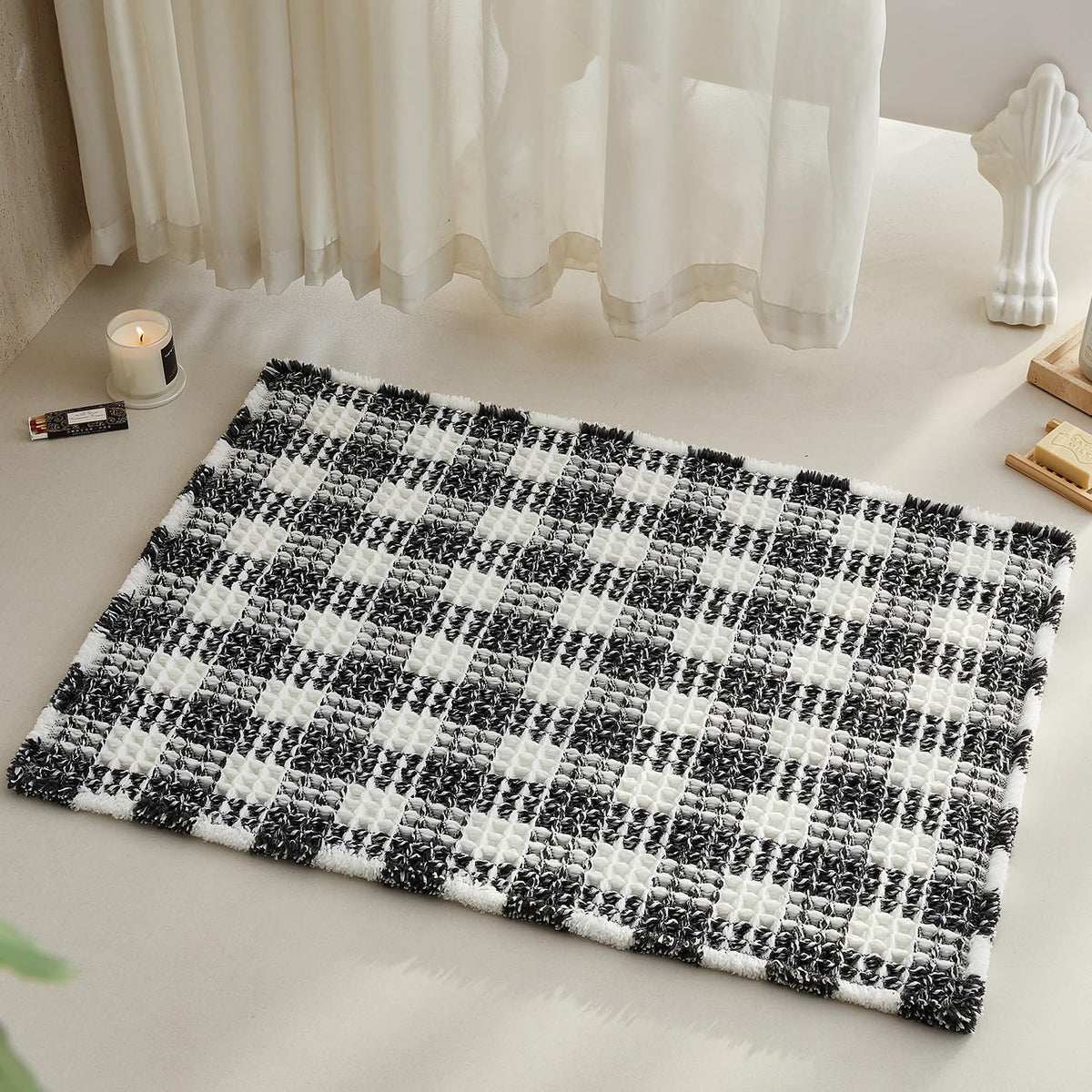 TYUU Waffle Bath Mat, Boho Bathroom Rugs Non Slip Washable, 30x20 Khaki