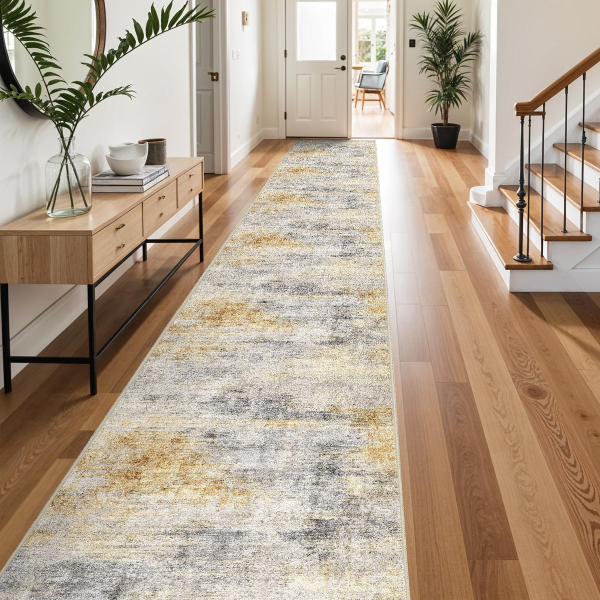 2x5 Runner Rug Washable Moroccan: Non Slip Kitchen Long Floor Mat Beige