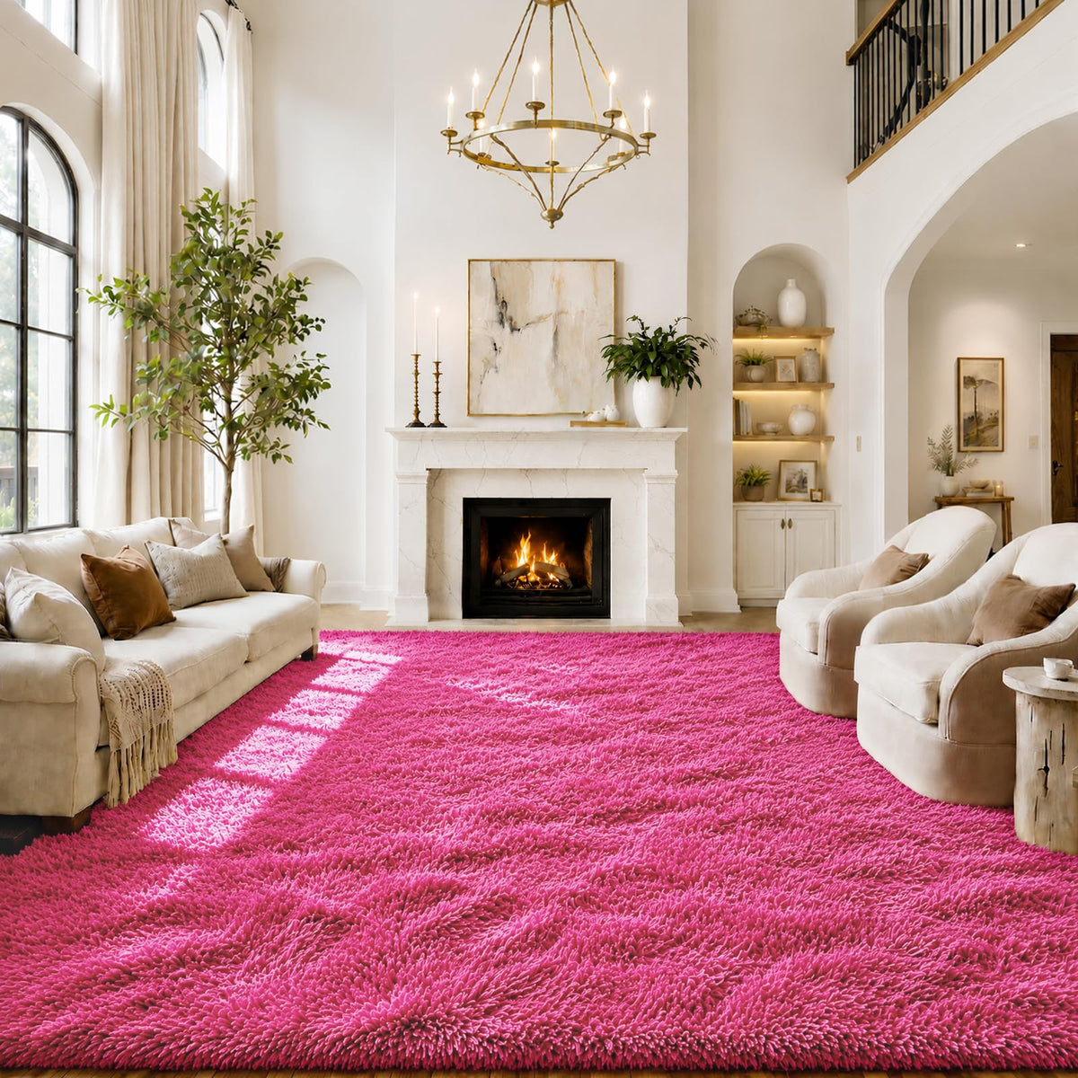 Small Shag Area Rug for Bedroom, 2x3 Cream Soft Plush Carpet