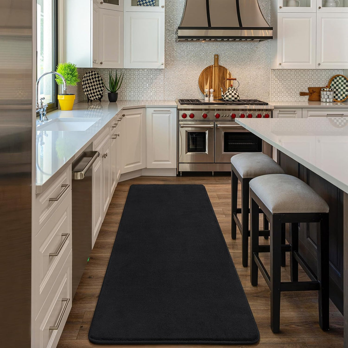 Amearea Modern Soft Hallway Runner Rug, 2x6 Feet Black Washable Runner Rugs