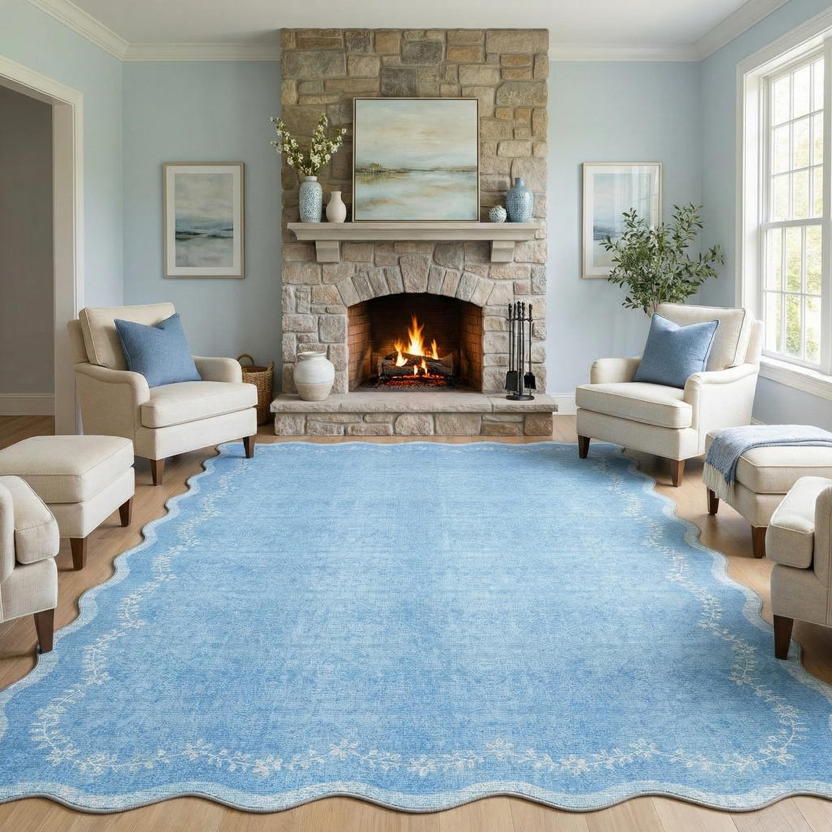 GarveeHome 3x5 Scalloped Washable Area Rug Non Slip Bedroom Entryway Rug
