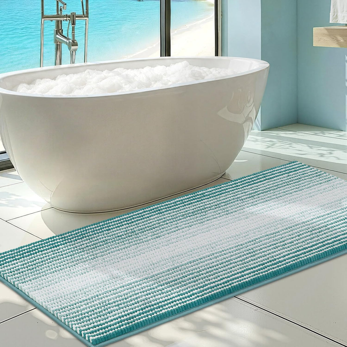 BSICPRO Bathroom Rugs Sets 2 Piece, Non Slip Striped Bath Mats, Sage
