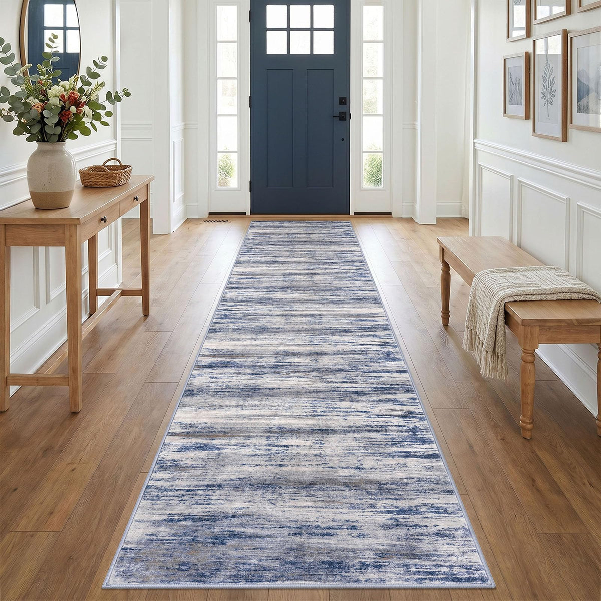 KOZYFLY Abstract Entryway Rug 2x3 Washable Door Mat Indoor Blue Beige