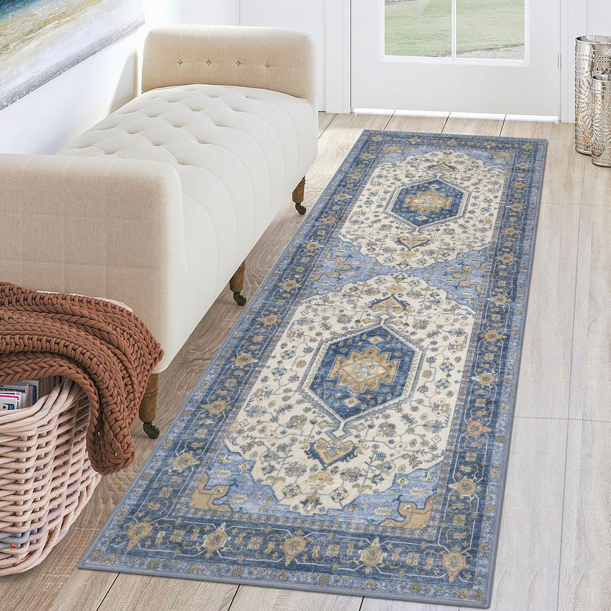 KUTA Entryway Rugs Indoor Washable Small Area Rug 2x3 Blue Entrance Carpet