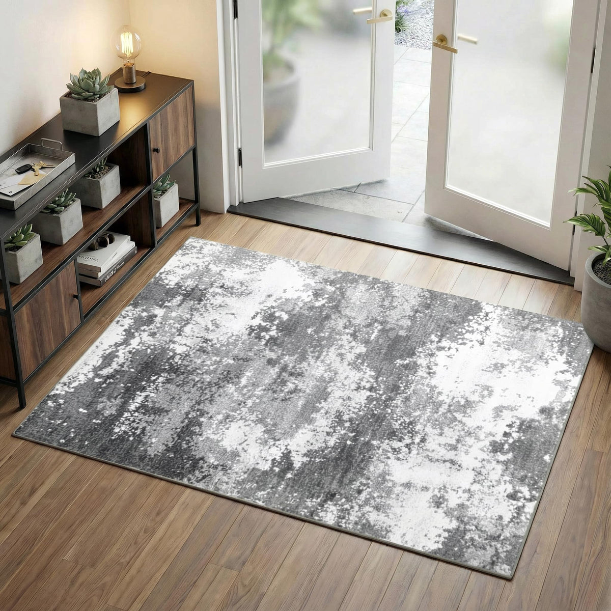 Entryway Rug 2x3 Grey Door Mat Indoor Entrance 24x36, Washable Small Throw Rugs for Kitchen Floor, Entry, Front Door, Bedroom Bedside, Non-Slip Low Pile Stain & Fade Resistant, Abstract Gray