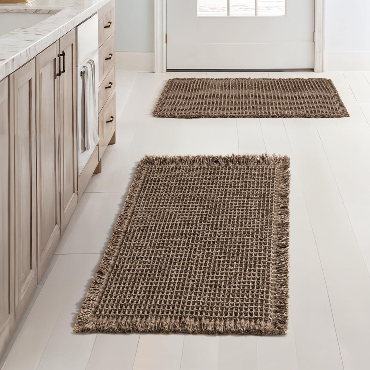 MIULEE Set of 2 Waffle Bathroom Rugs Boho Bath Mat Brown 18x30 Inch