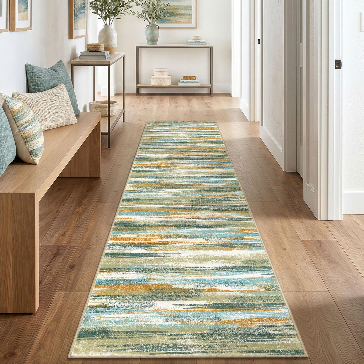 Lansny Abstract Washable 2x6 Runner Rug Non Slip Runners for Hallway