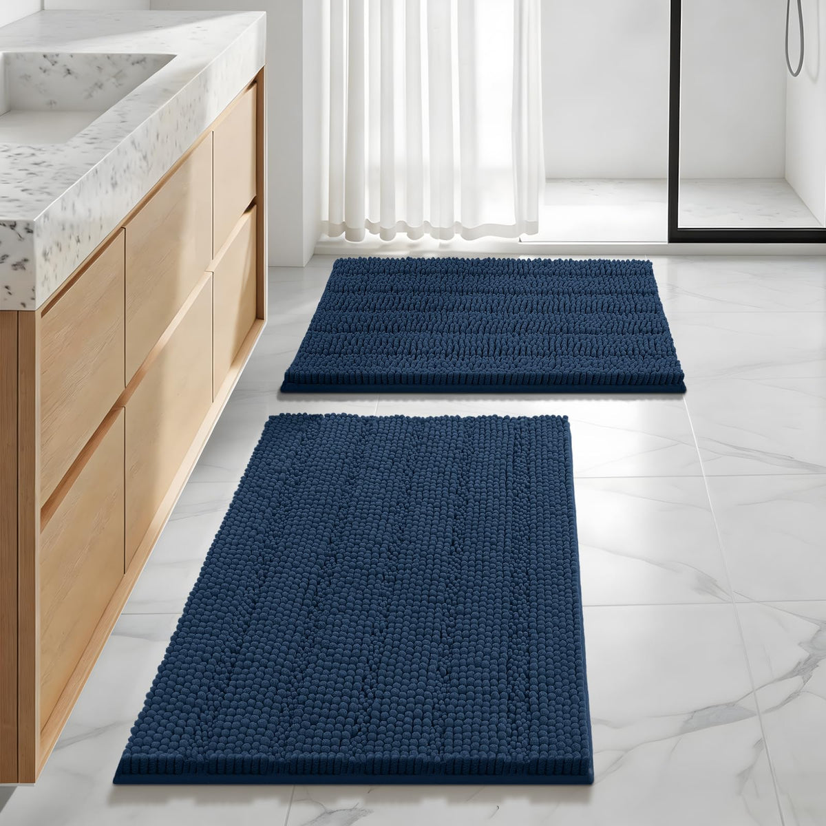 Bcoimo Small Bath Rug Mat,24x17 Chenille Non Slip Gray Bathroom Shower Mat
