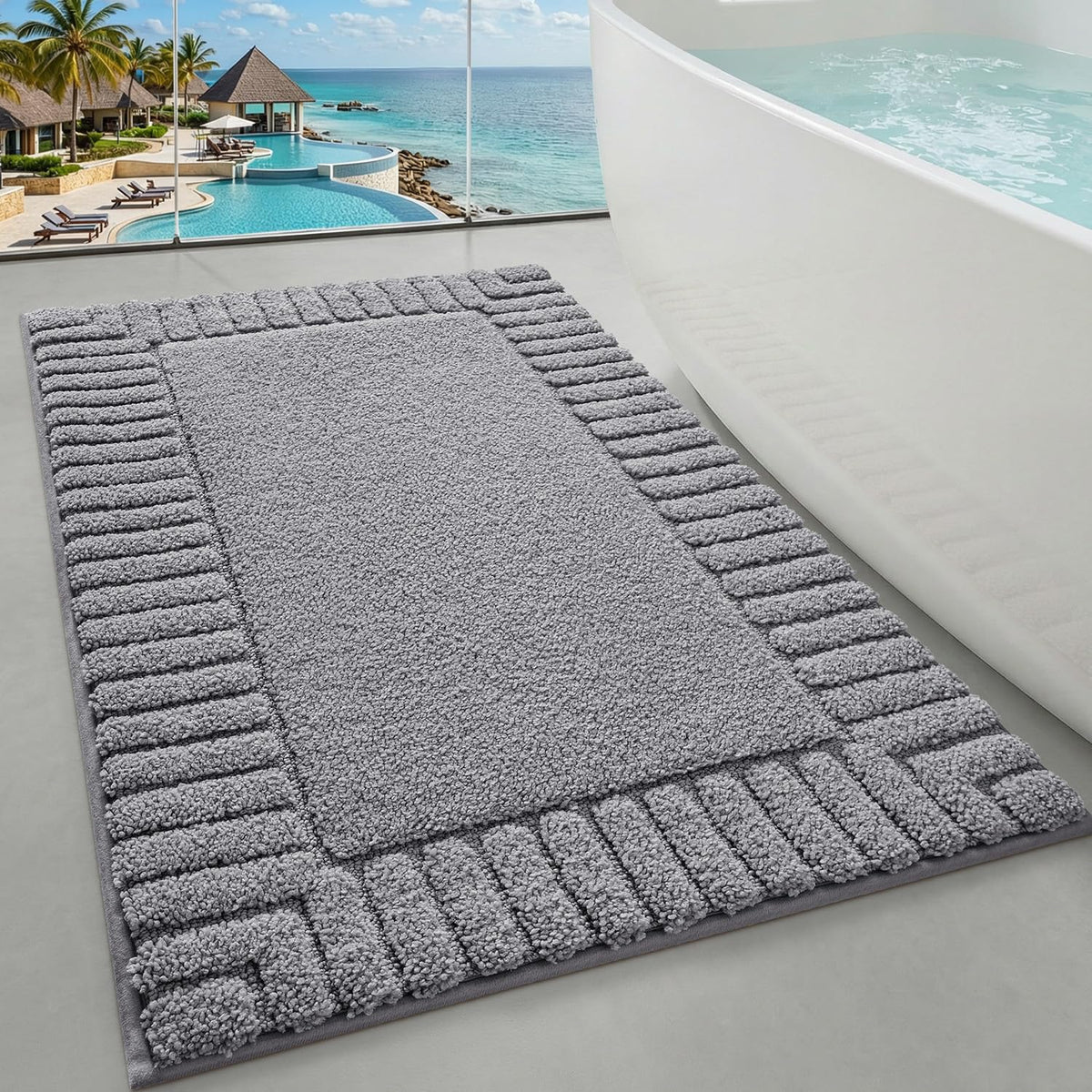 LUMI Soft Bathroom Rugs Absorbent, Non Slip Bath Mat 20x32, White