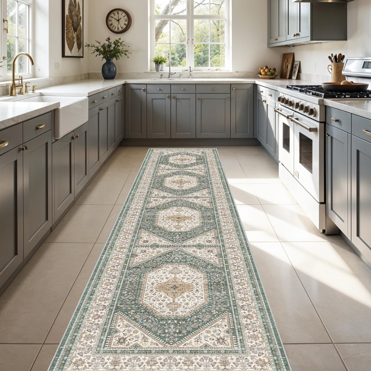 2x3 Washable Entryway Area Rug - Non-Slip Boho Throw Rugs Beige Gray