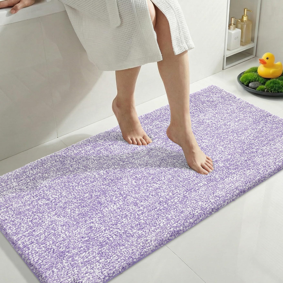 Yimobra Non Slip Machine Washable Bathroom Rug 24x17 Light Beige and White
