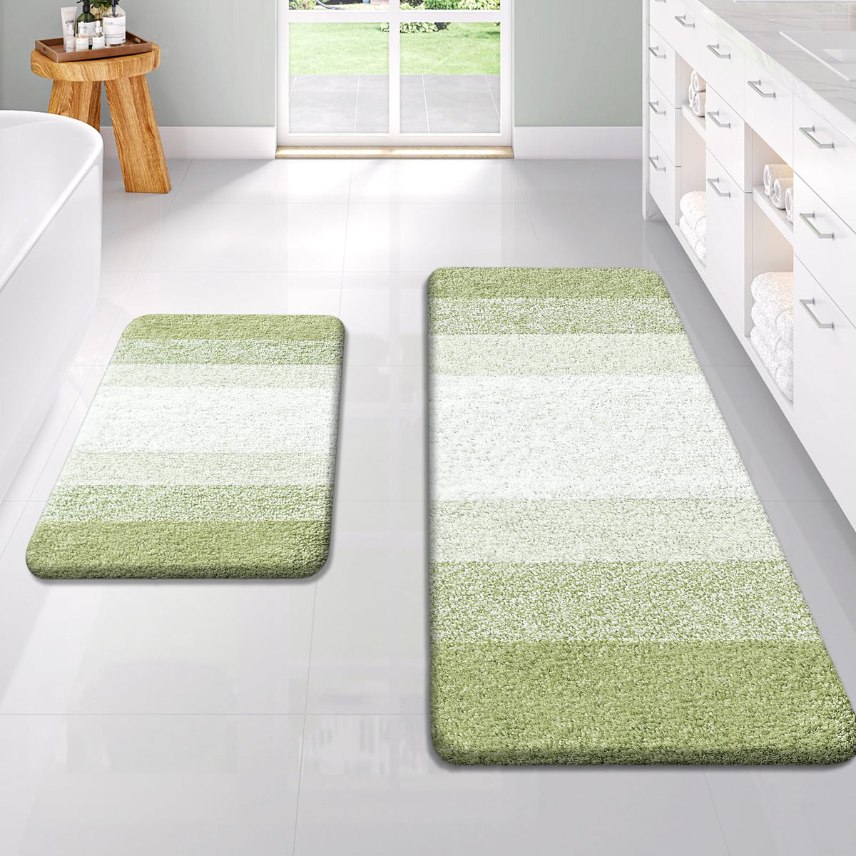 OLANLY Micorfiber Bathroom Rug Set 2 Piece, Soft Absorbent Bath Mats, Grey