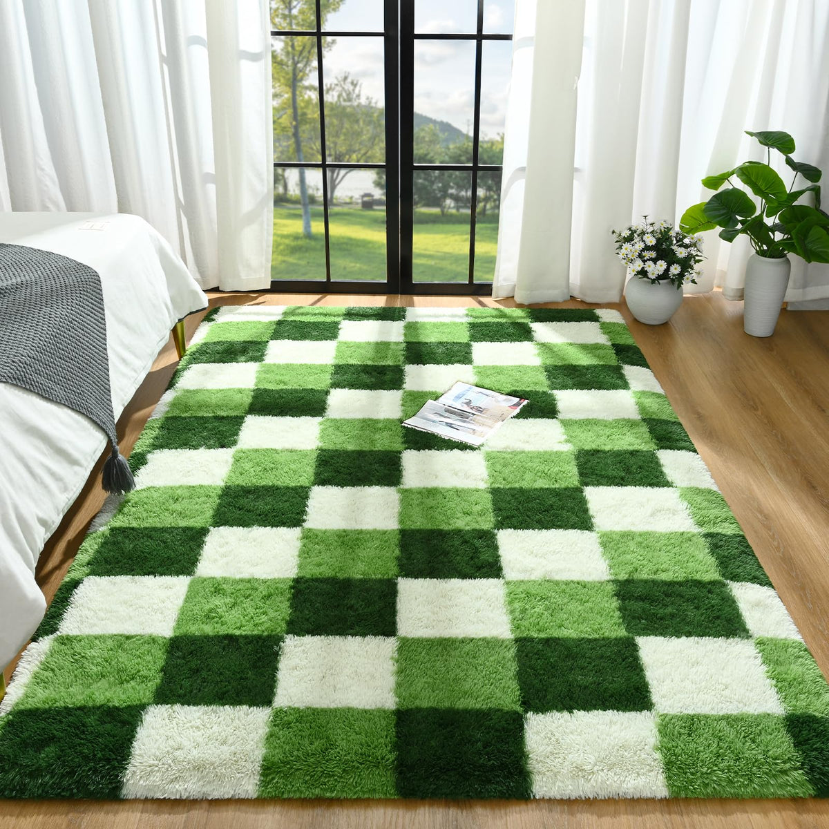 Sage Green Runner Area Rugs for Bedroom Living Room, 2x6 Feet Fluffy Bedside Rugs, Soft Shaggy Carpet Rug for Kids Room Nursery, Furry Rugs for Girls Boys Dorm Room Home Decor