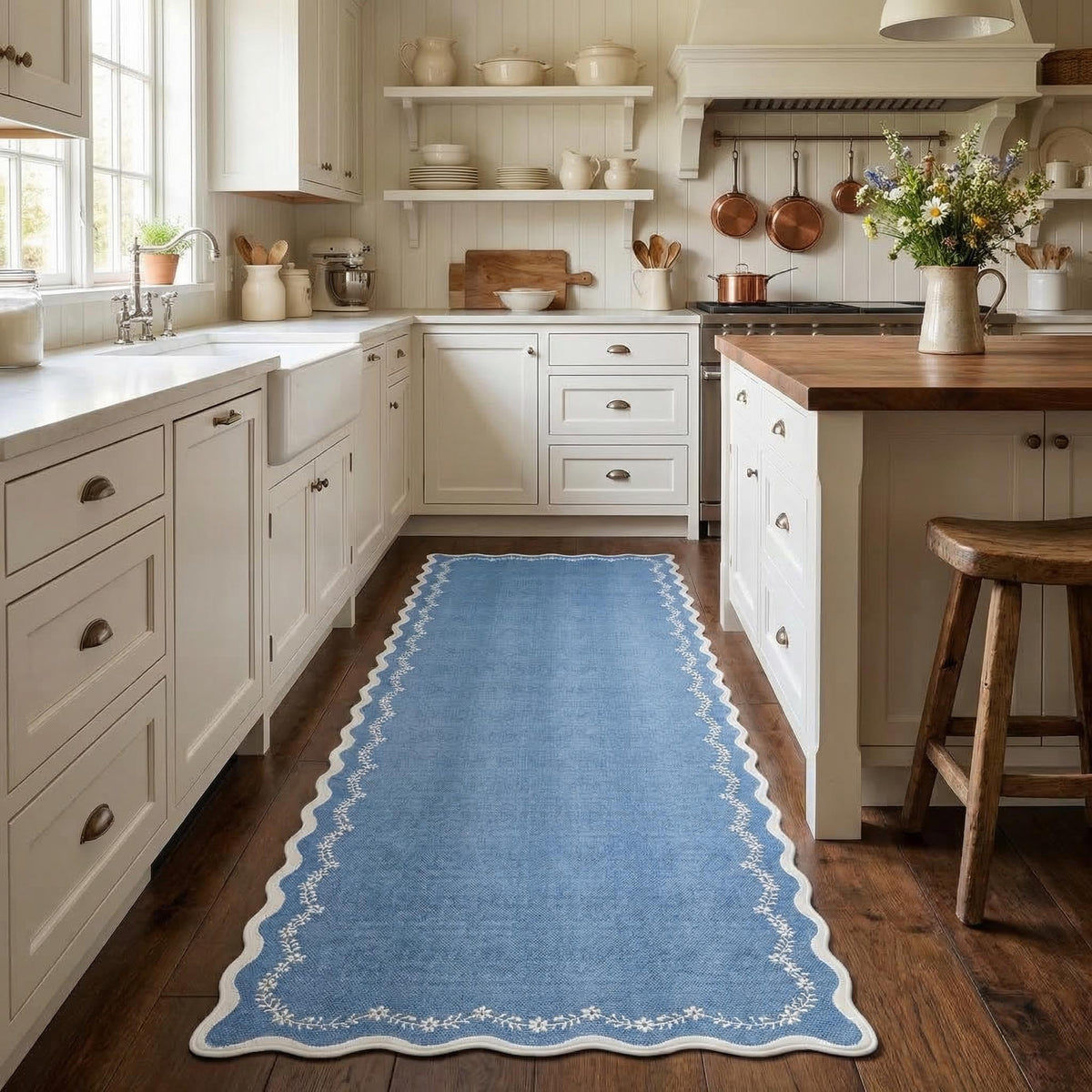 GarveeHome 3x5 Scalloped Washable Area Rug Non Slip Bedroom Entryway Rug