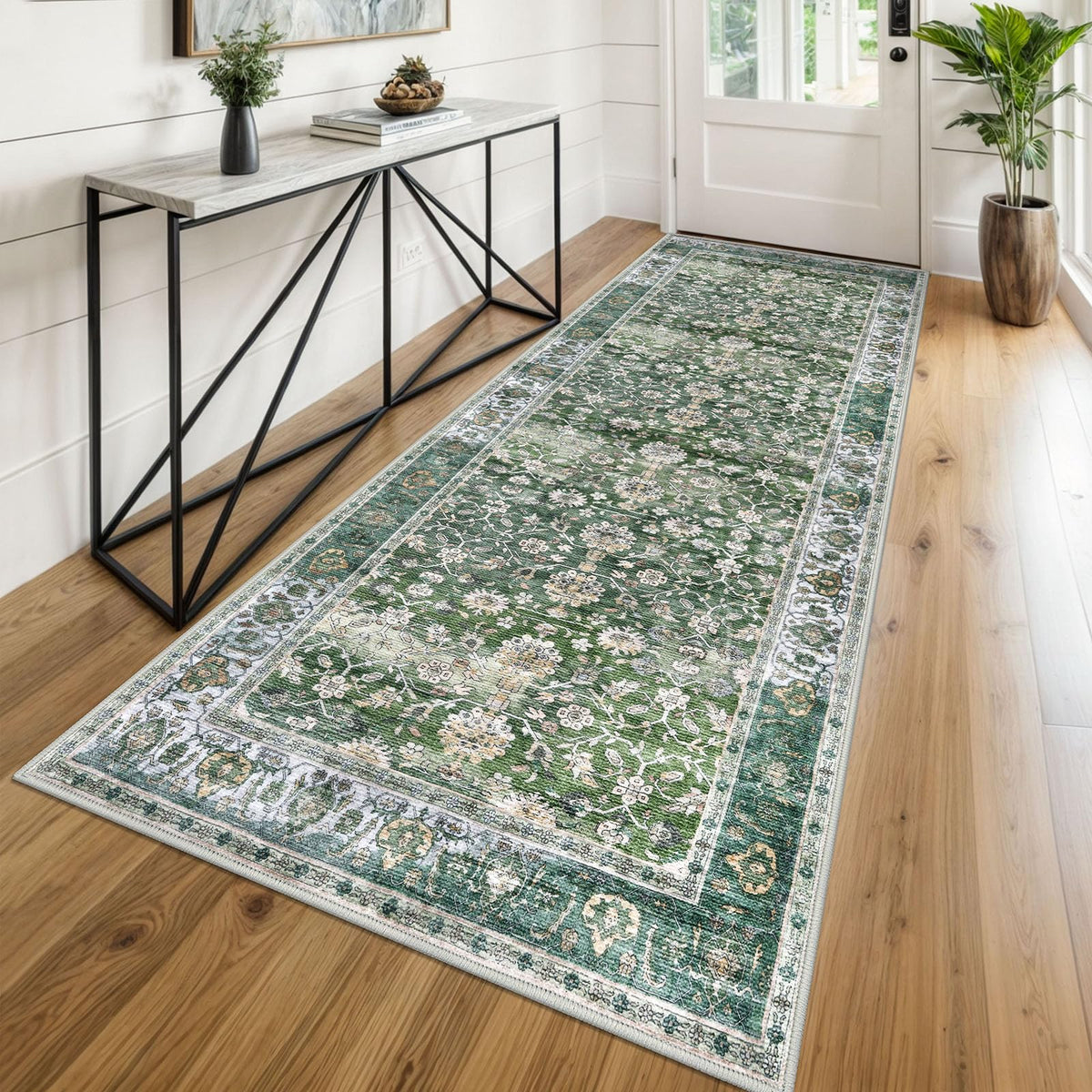 KUTA Vintage Floral Washable 2x3 Rugs for Entryway Blue Grey Beige