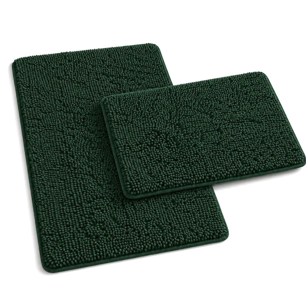 RUN HELIX Bathroom Rugs Set 2 Piece Thick Chenille Bath Mats, Soft Quick Dry Plush Absorbent Bath Rugs with Non-Slip PVC Backing, 32x20+24x16 Inch Black