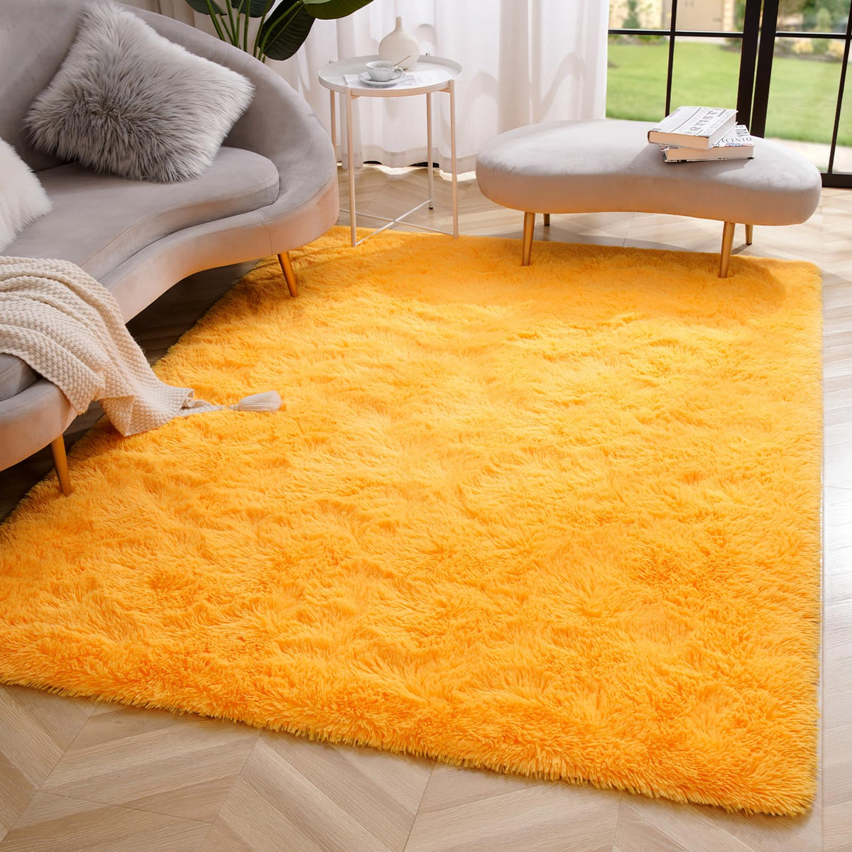 Amearea Shag Fluffy Small Rug, 2x4 Throw Rugs for Bedroom Girls, Black