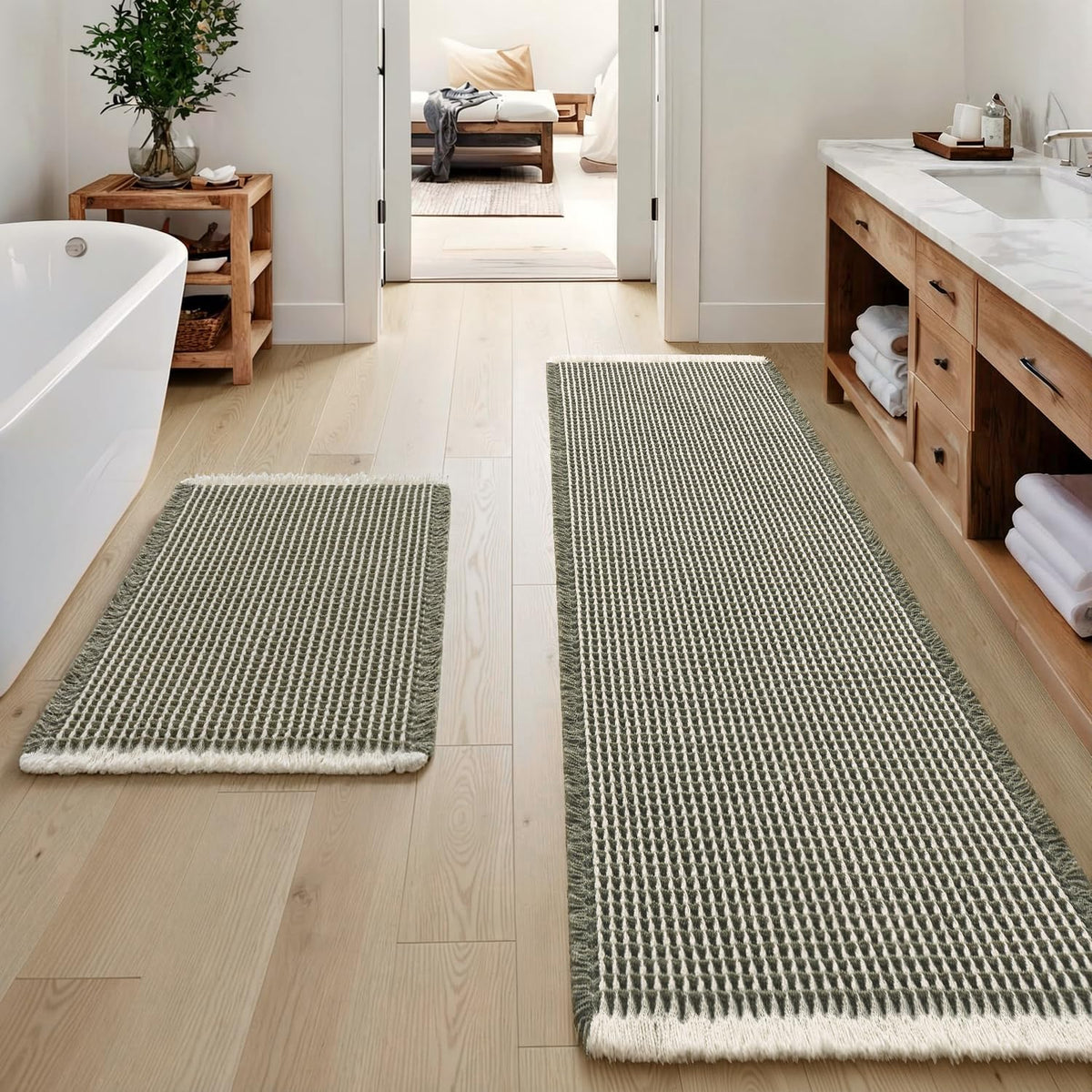 MIULEE Set of 2 Waffle Bathroom Rugs Boho Bath Mat Brown 18x30 Inch