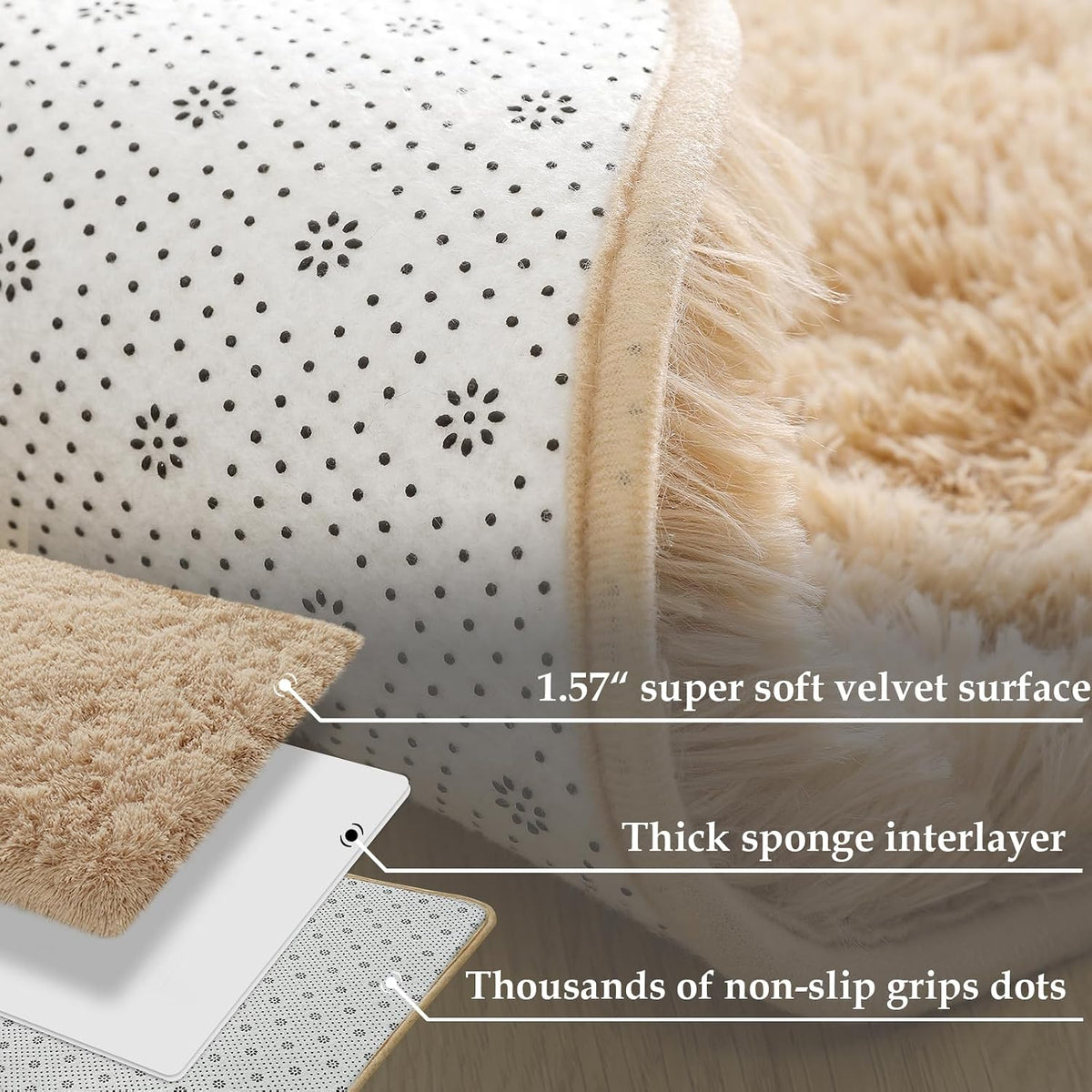 Merelax Fluffy Rug Shaggy Area Rug, Beige 2x4 Area Rugs for Bedroom, Small Kids Bedside Rug, Soft Non-Slip Entryway Throw Rugs for Living Room Bedroom Nursery Room Home Holiday Decor Aesthetic
